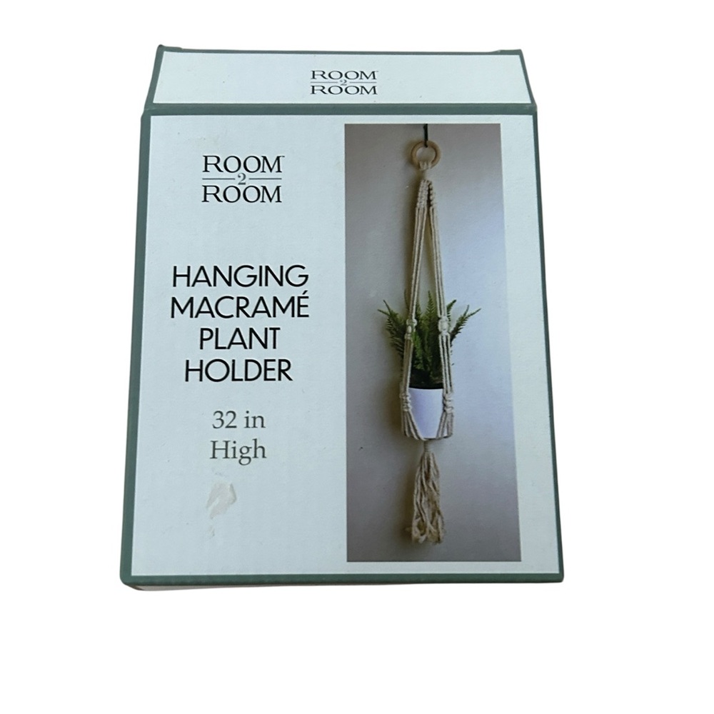 Macrame Hanging Plant Holder Rope 32 In Beige Room 2 Room Retro Boho Neutral
